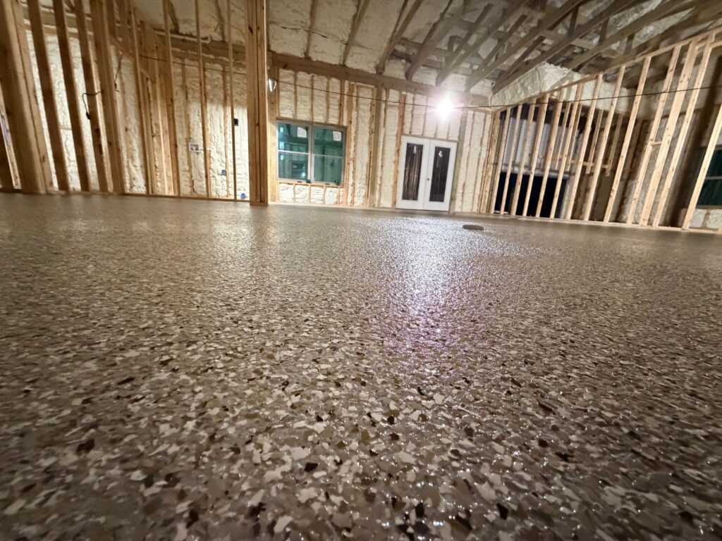 Basement epoxy flooring project in Shavano Park, TX