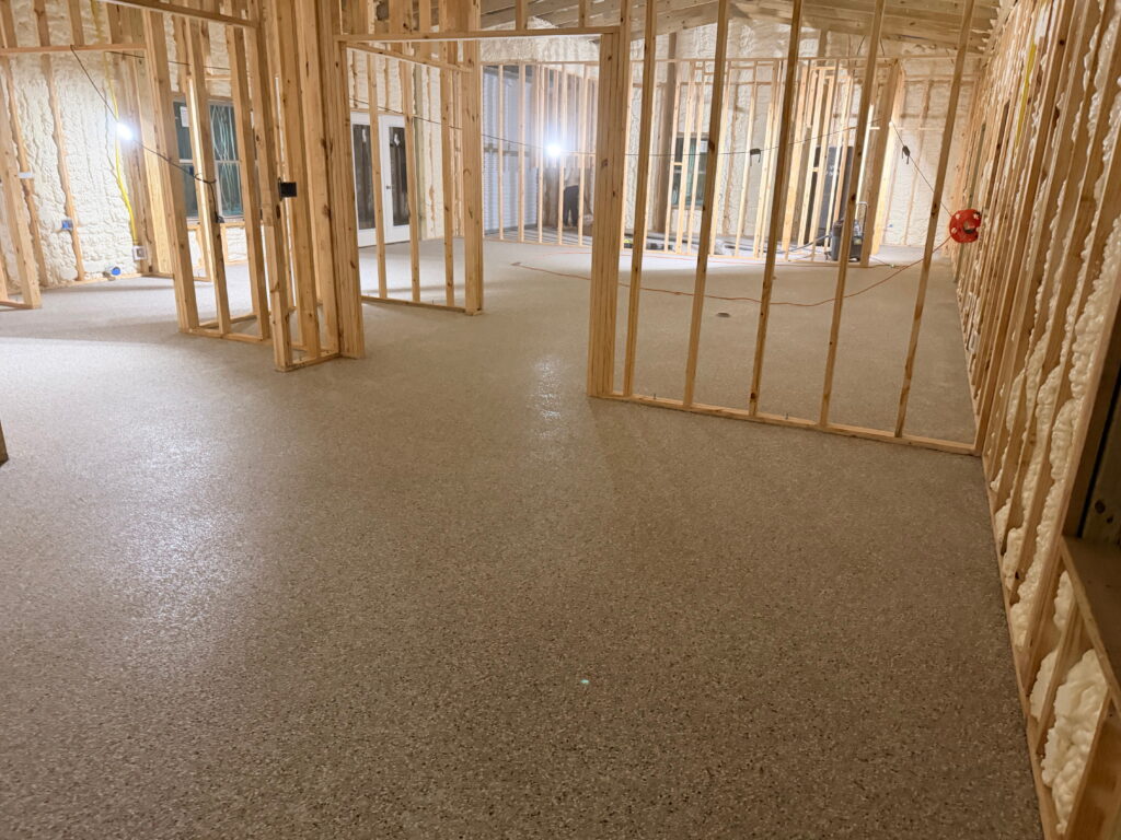 Basement epoxy flooring project in Shavano Park, TX