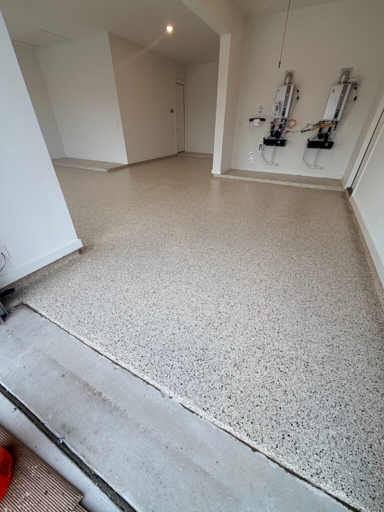 Garage flake epoxy flooring project in San Antonio, TX