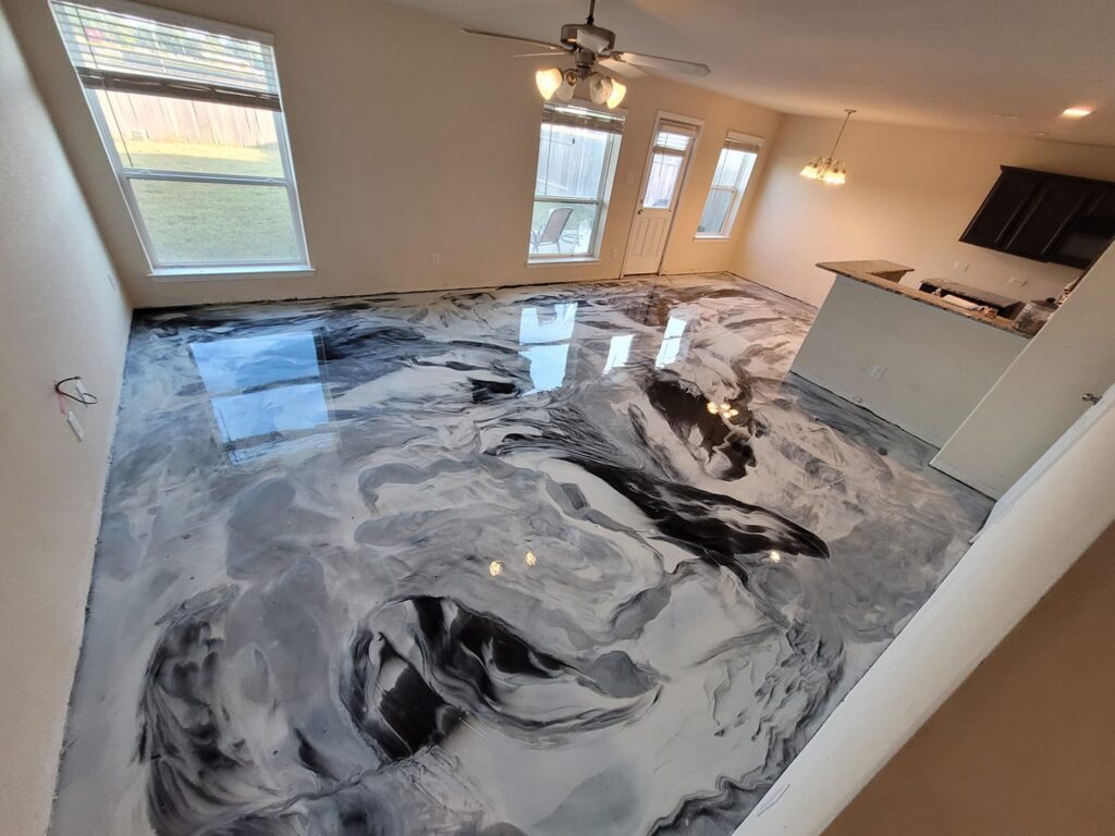 Luxury metallic epoxy flooring in New Braunfels, TX