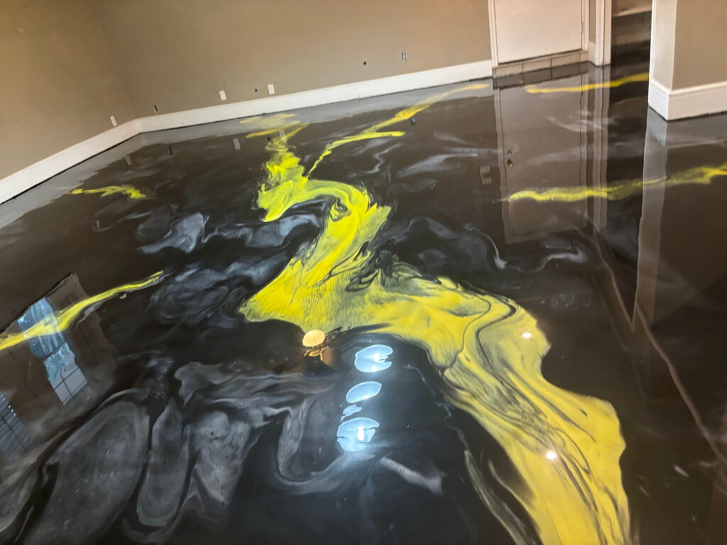 Marble-look metallic epoxy flooring project in San Antonio, TX