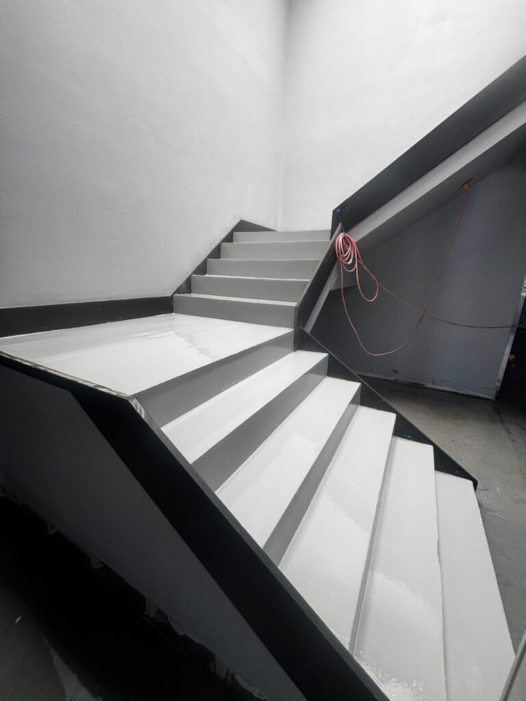 Commercial flake epoxy stairs project in Texas