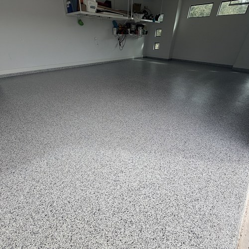 Garage flake epoxy flooring project in Schertz, TX