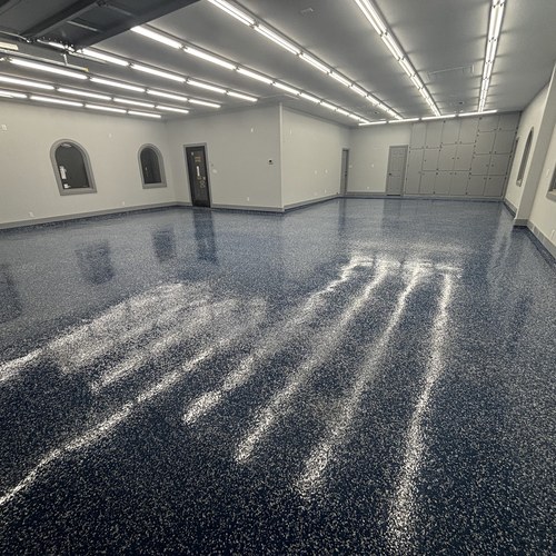 Blue flake epoxy garage floor in San Antonio, TX